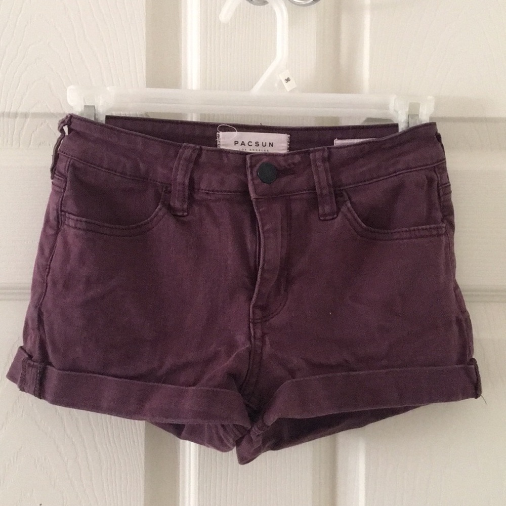 Maroon high waste shorts.